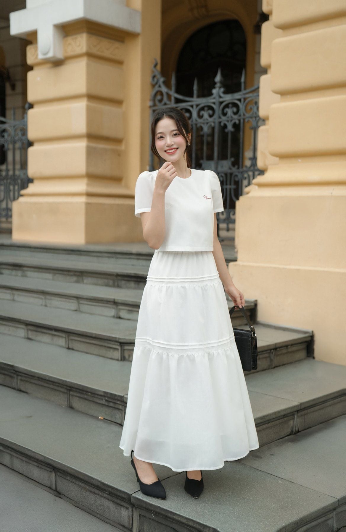 Chân váy xòe mí ngang nhún tầng - D62M25H004