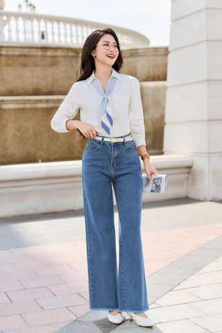 Áo sơ mi dài tay phối khăn cổ - D61B25Q010