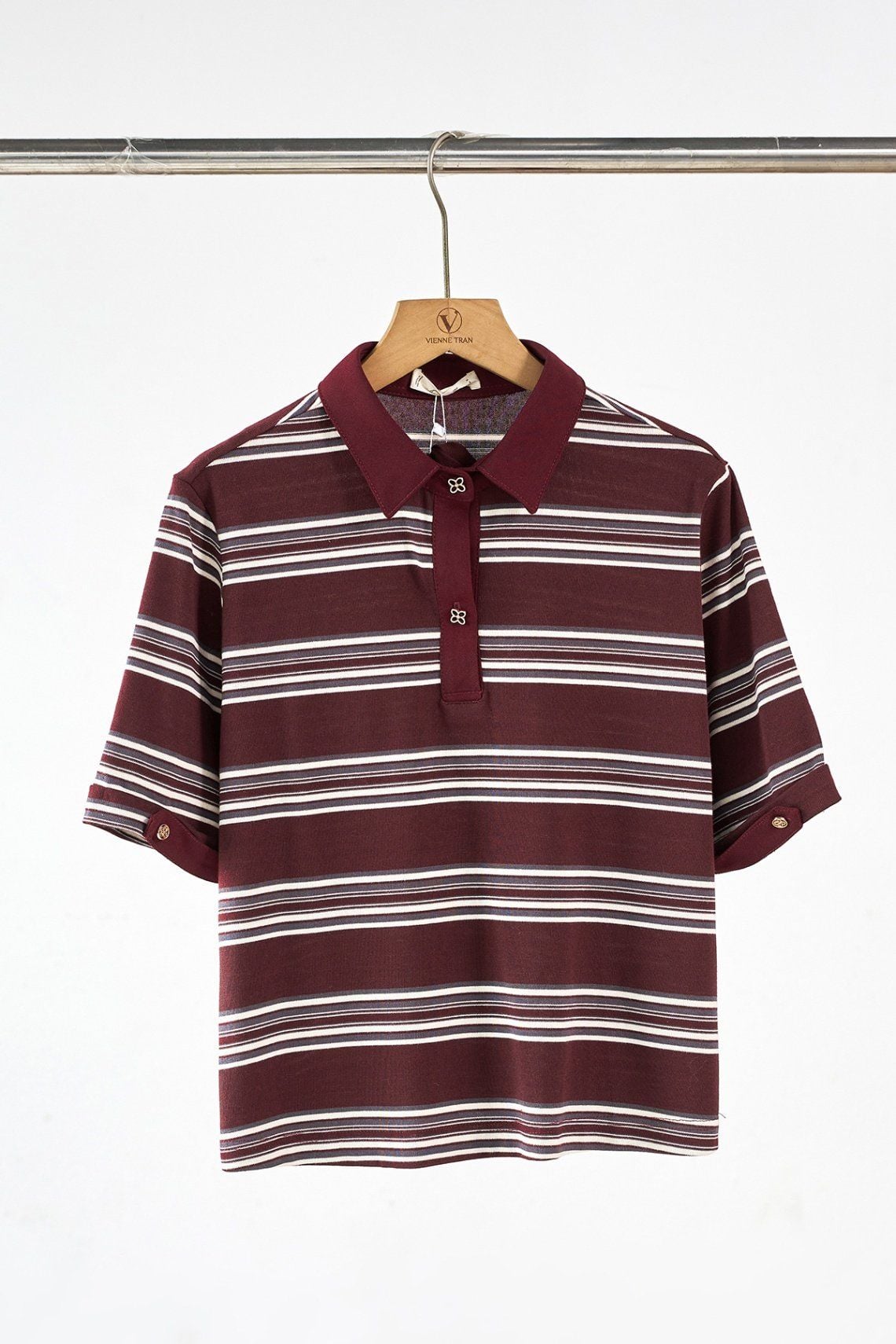 Áo kẻ dáng rộng bổ trụ - H61B25Q006