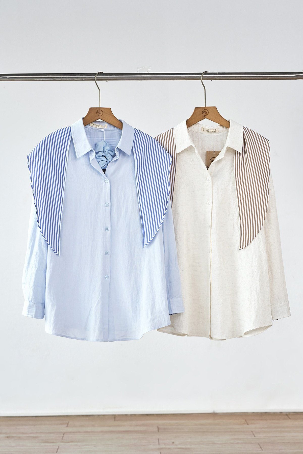 Áo sơ mi dáng rộng phối măng sét và khăn rời - H61H25Q007