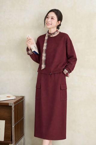 Áo nỉ dáng rộng phối tay rút gấu - H61O25T002