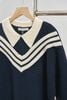 Áo len dáng rộng cổ bẻ phối kẻ - H61W25T009