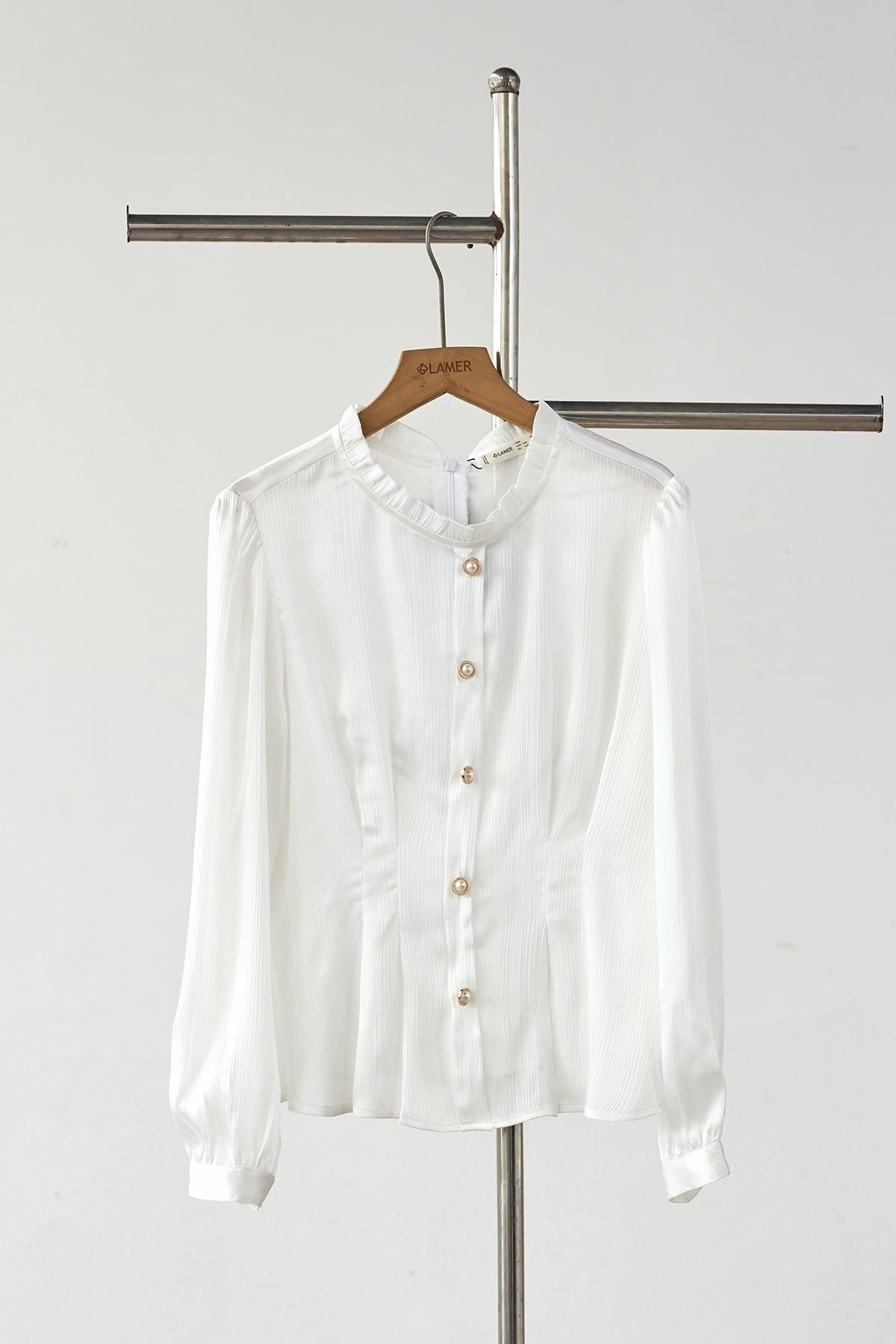 Áo chiết ly eo cổ bèo - L61B25Q034