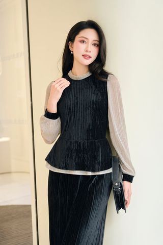 Áo peplum cổ bèo phối tay - L61B25T013