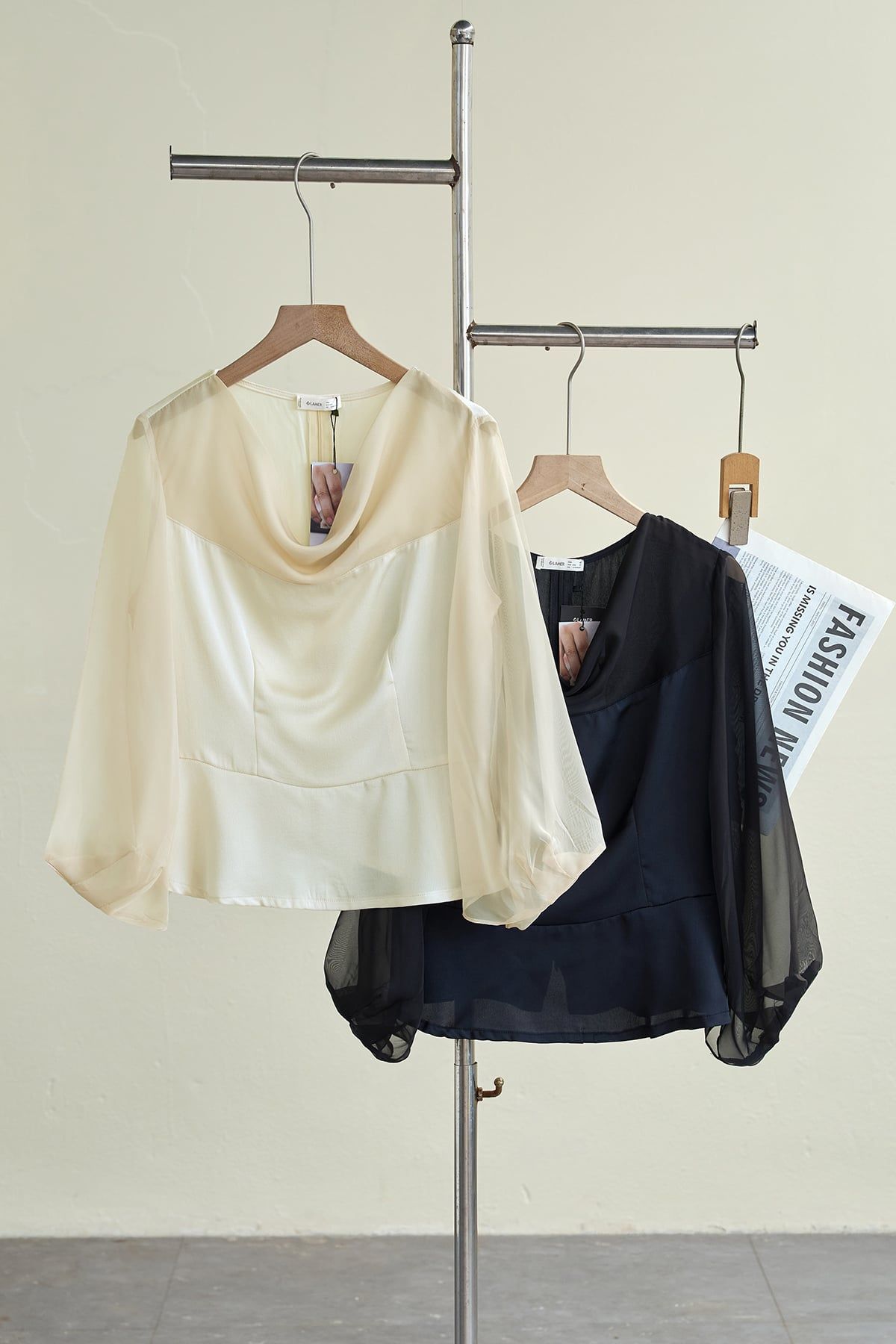Áo peplum cổ đổ tay phối - L61B26H011