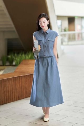 Áo sơ mi vai chờm túi ốp - L61H25H084