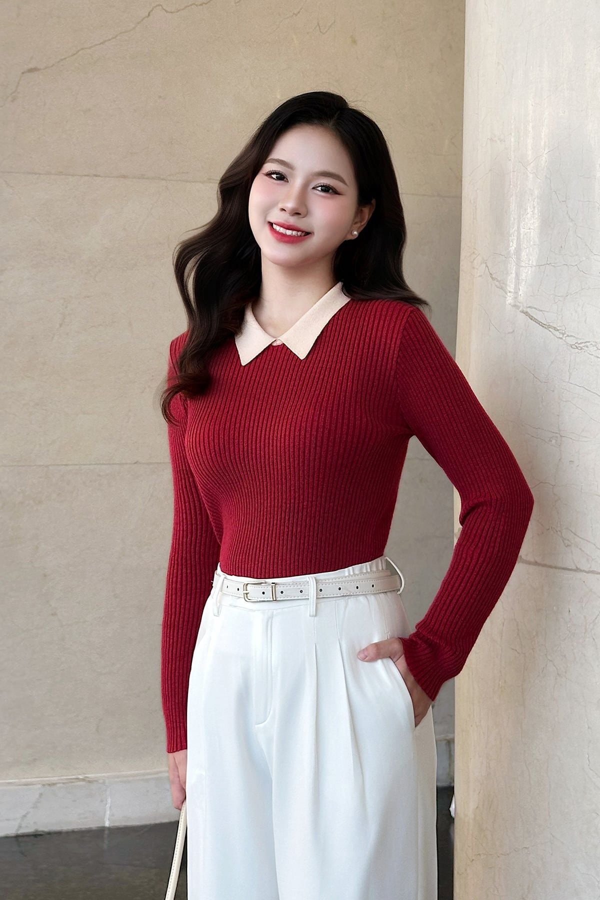 Áo len ôm phối cổ - L61W25T002