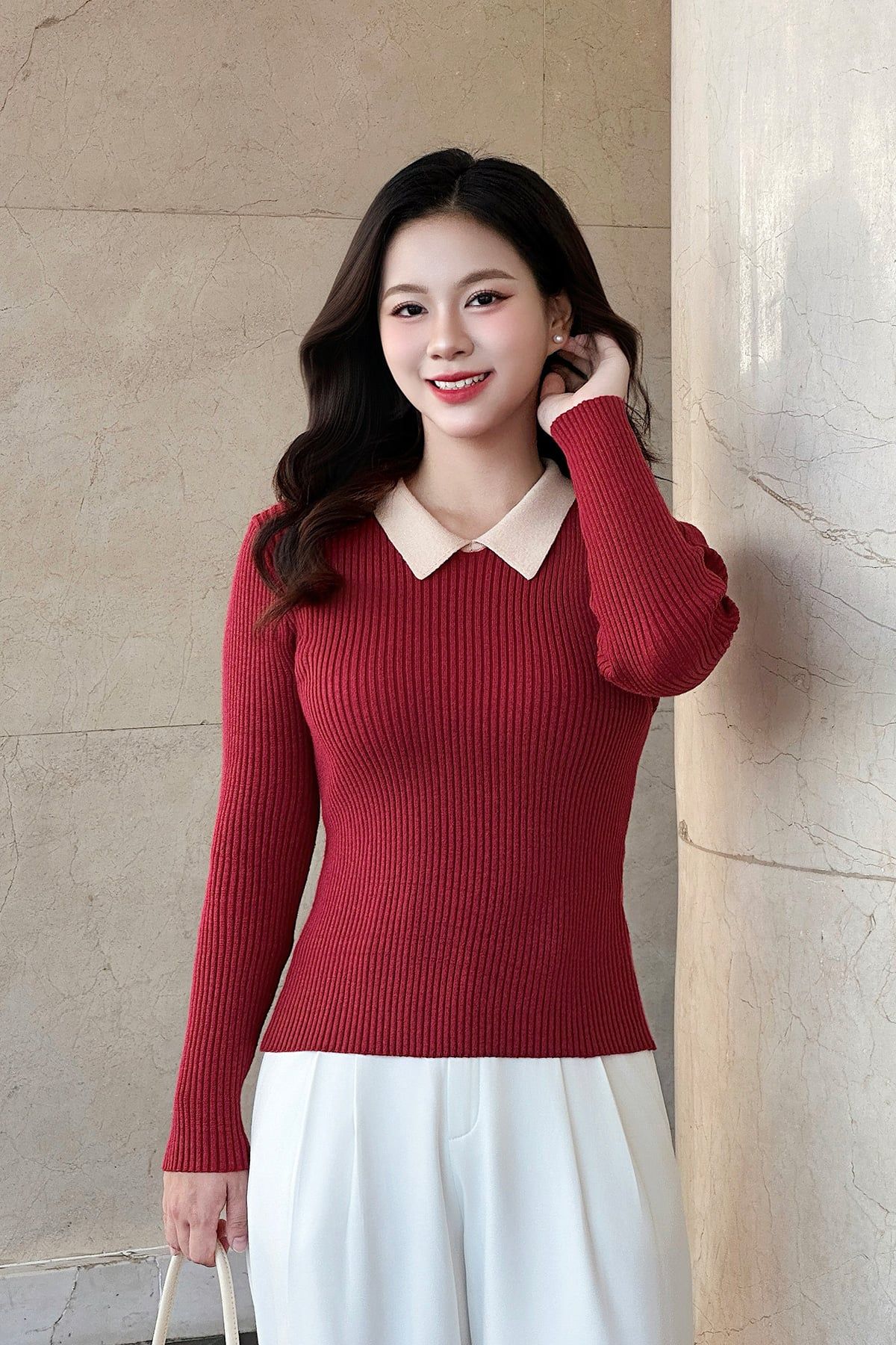 Áo len ôm phối cổ - L61W25T002