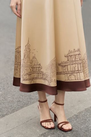 Chân váy lụa xòe in họa tiết - L62L26Q008