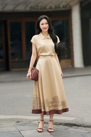 Chân váy lụa xòe in họa tiết - L62L26Q008