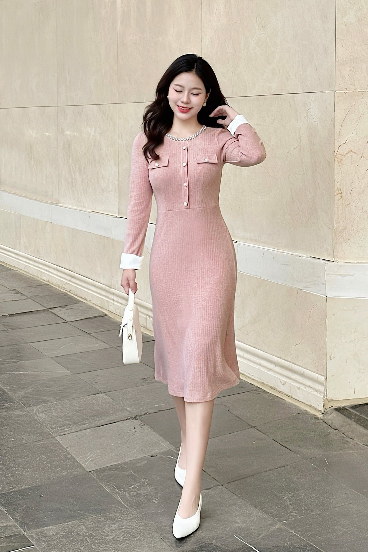 Đầm cổ tròn đính đá - L63F25T005