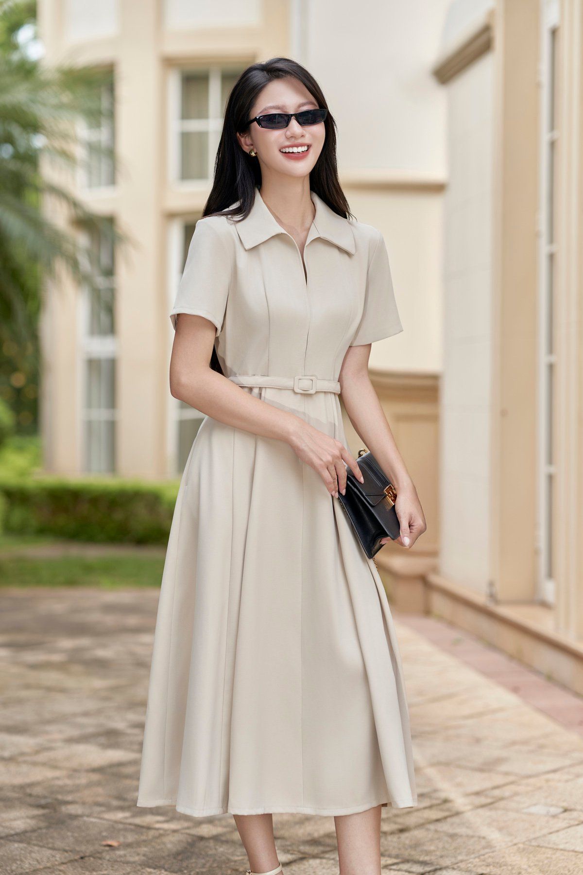 Đầm xòe khóa kéo; đai eo - L63L25H023
