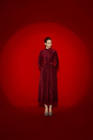 Đầm nhung dập ly đai eo - L63M25T004