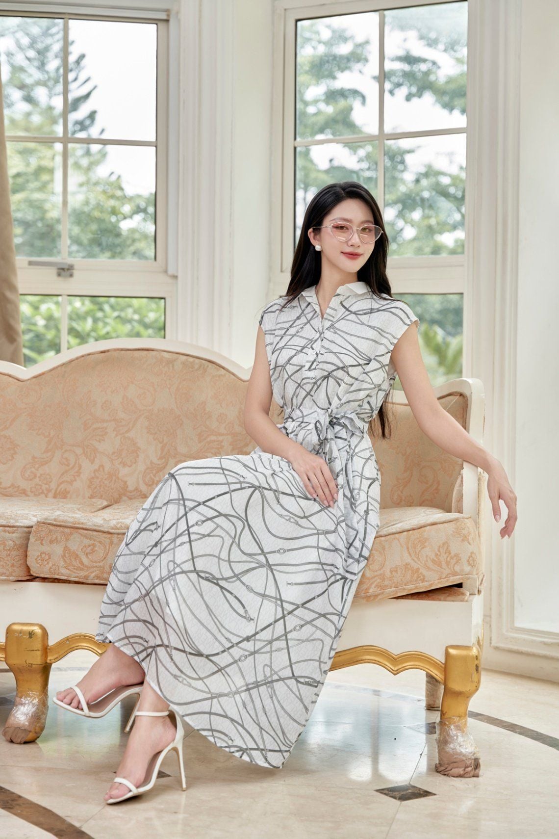 Đầm suông phối cổ; nơ eo - L63T26H001