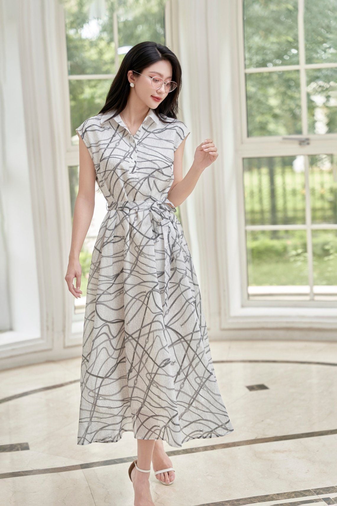 Đầm suông phối cổ; nơ eo - L63T26H001