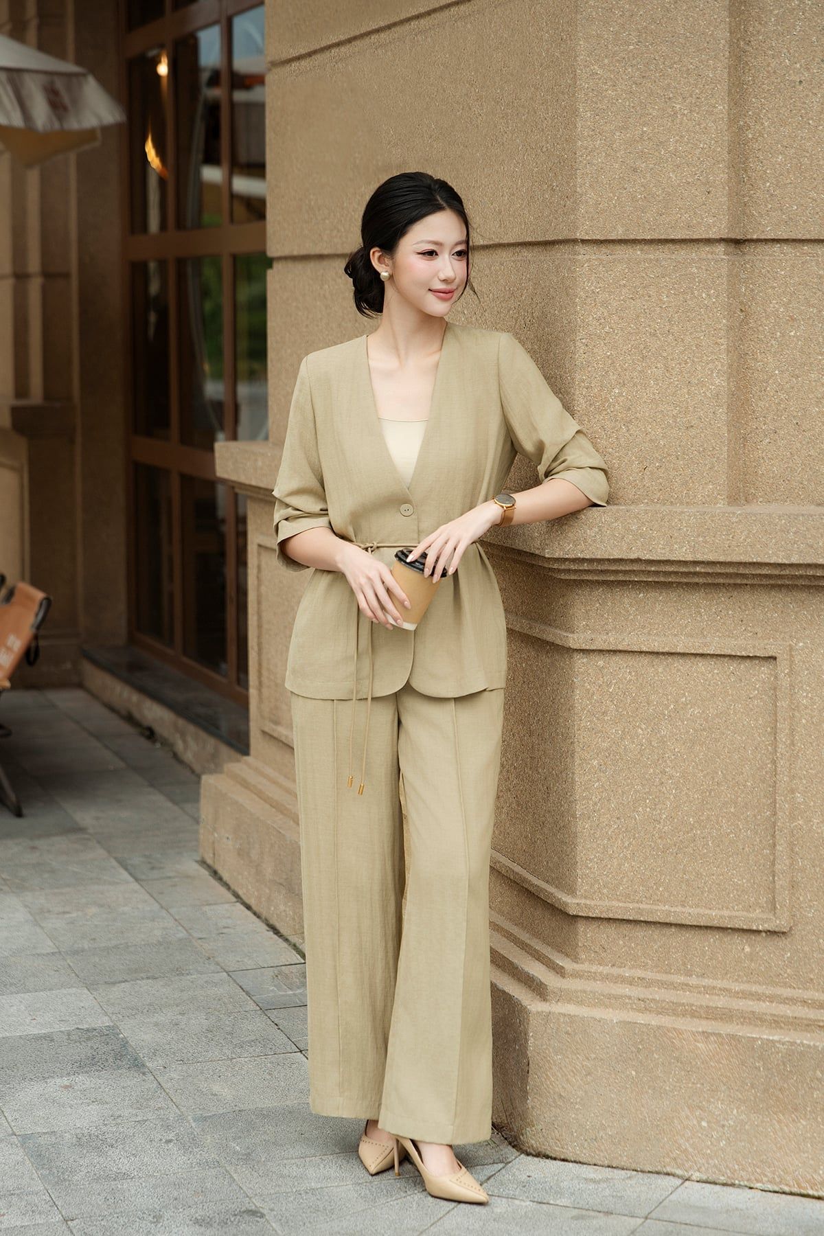 Quần ống rộng cạp chun sườn - L64W26Q012