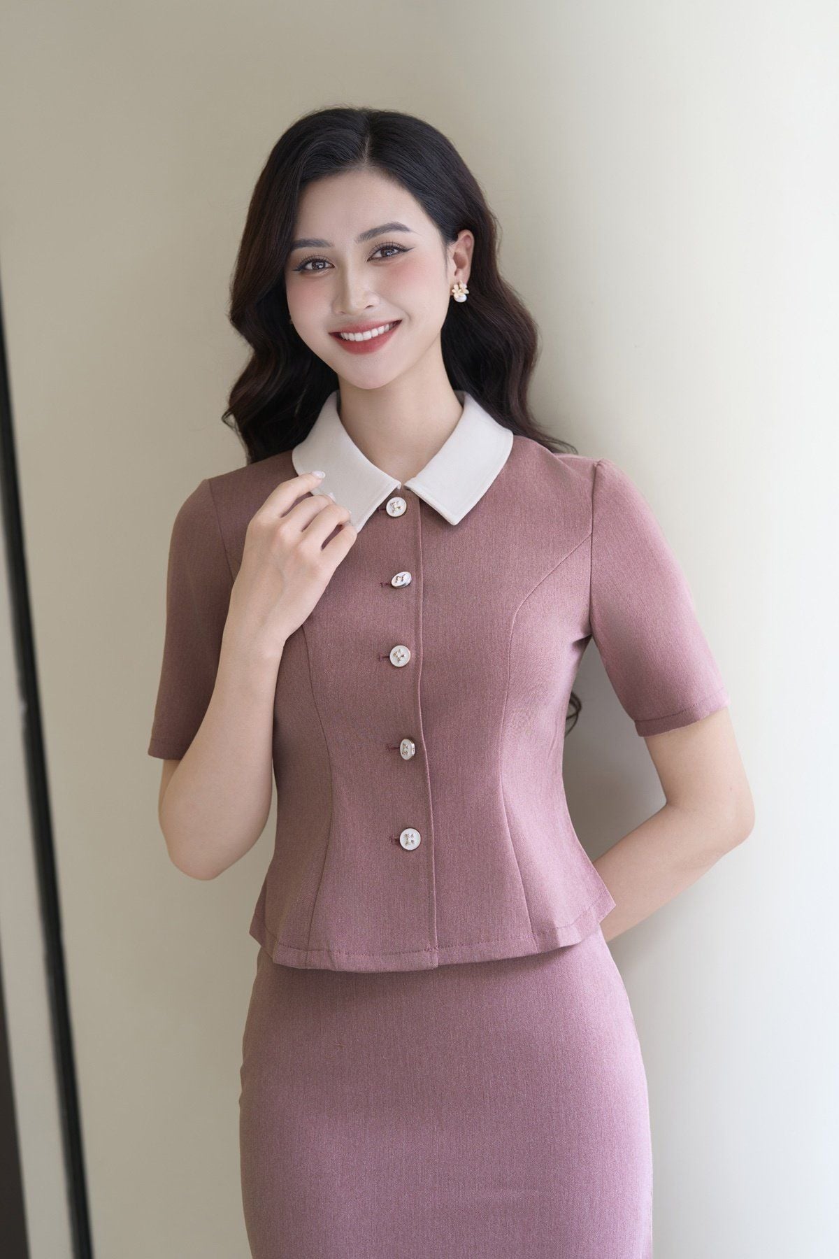 Áo đờ mi cổ đức; tay lỡ - L65D25Q014