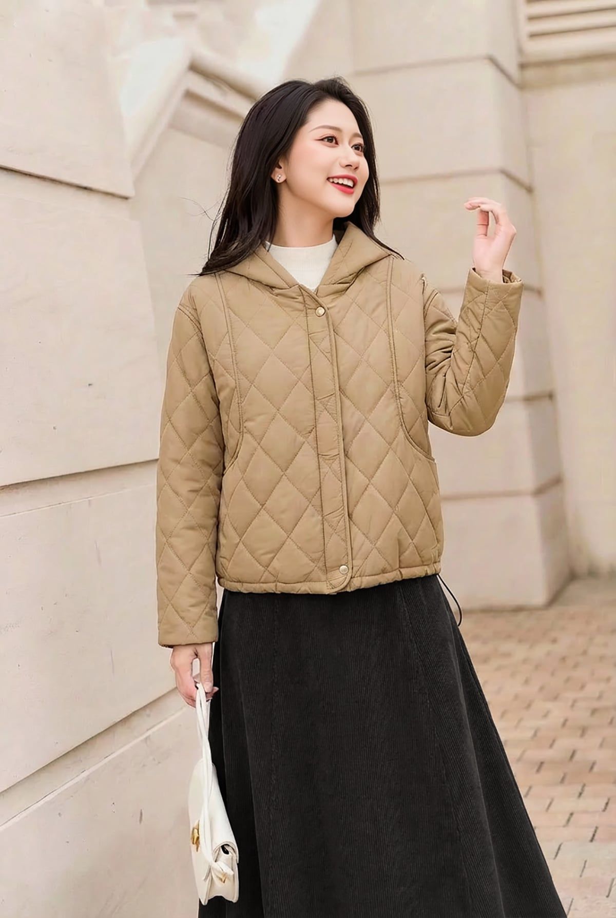 Áo phao cổ mũ phối kẻ - L65P25T018