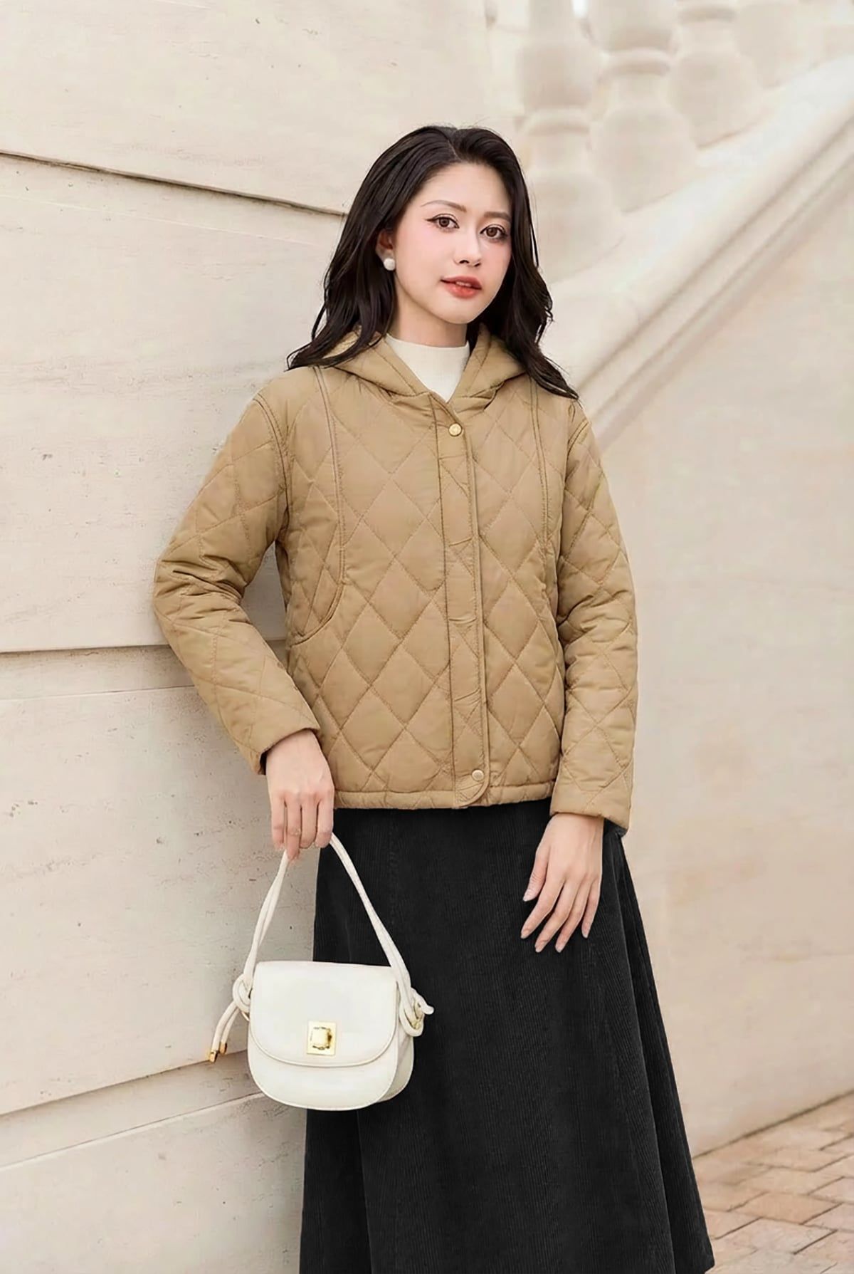 Áo phao cổ mũ phối kẻ - L65P25T018