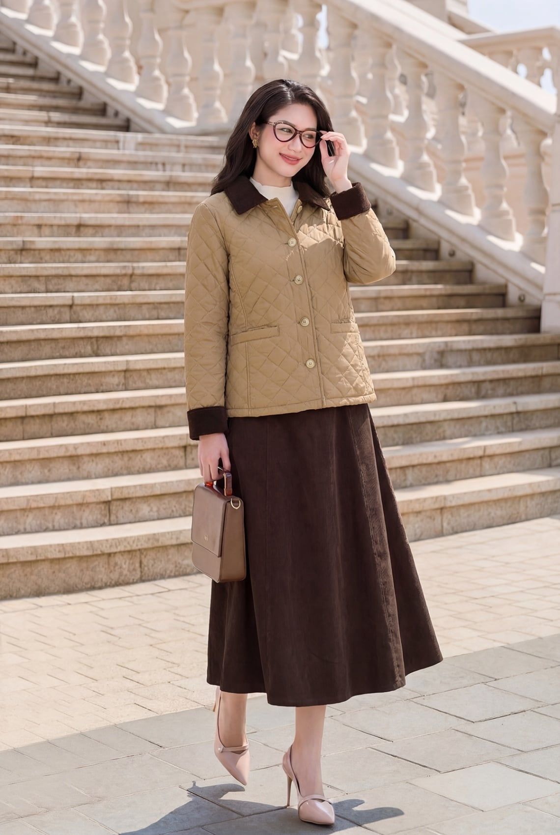 Áo phao cổ bẻ phối nhung - L65P25T034