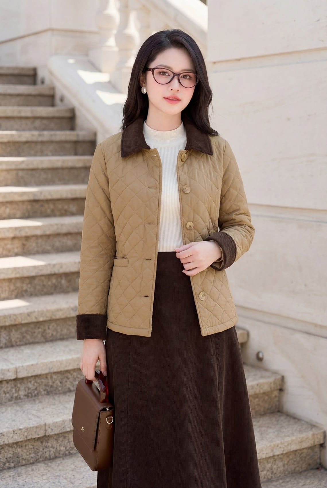 Áo phao cổ bẻ phối nhung - L65P25T034