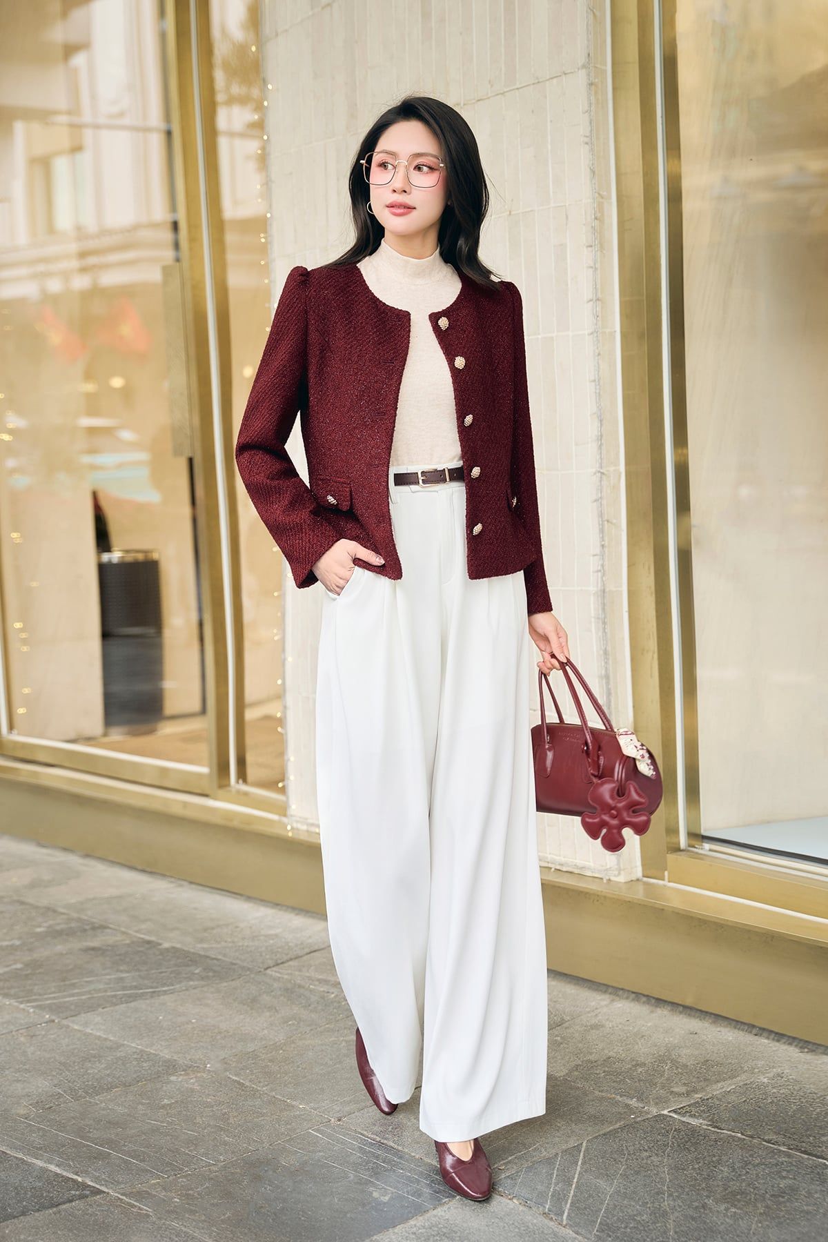 Quần ống rộng chun sườn túi dọc - O64W25Q005