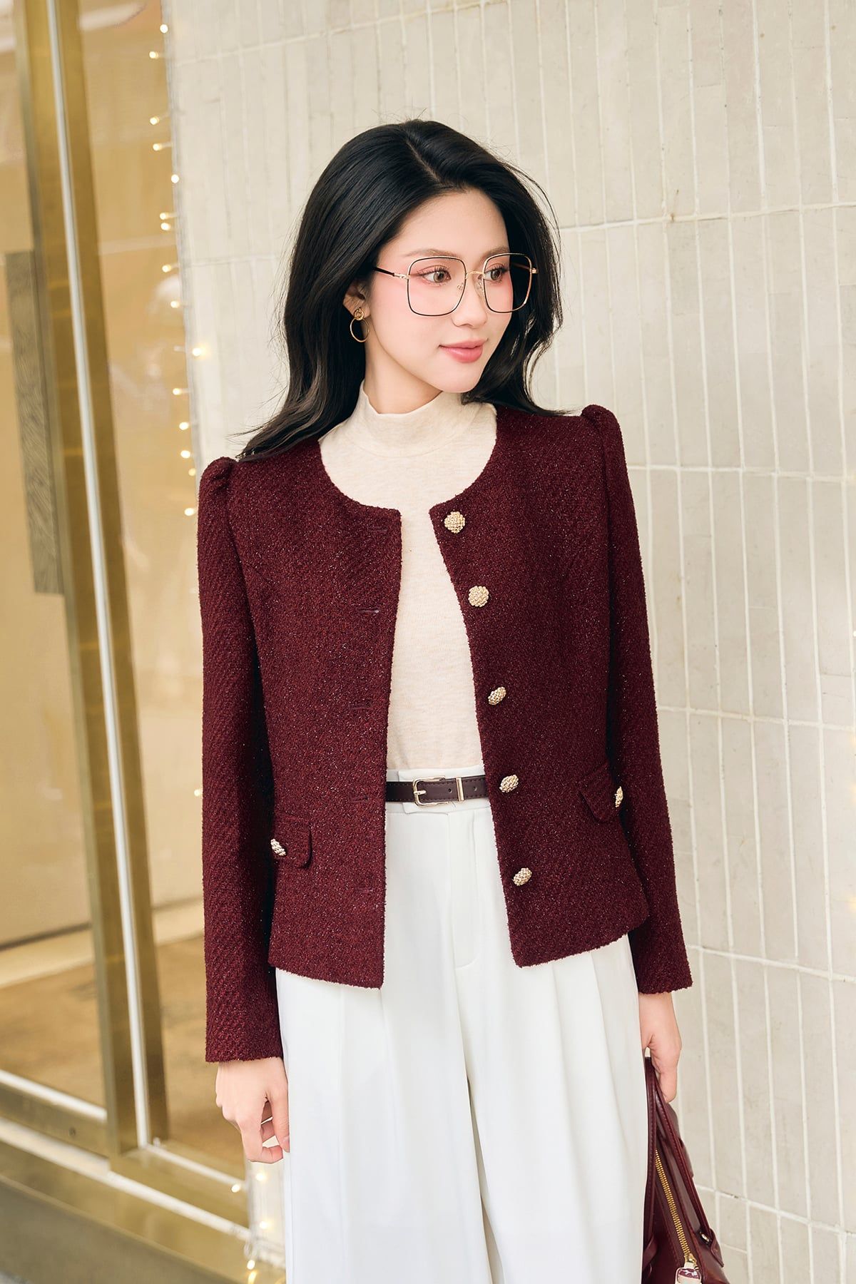 Áo dạ cổ tròn 2 nắp túi - L65W25T013