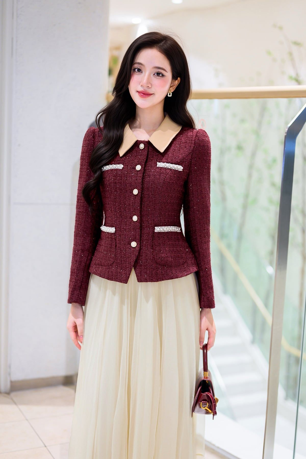 Áo dạ cổ phối; đính cườm - L65W25T016