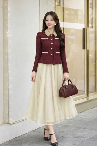 Áo dạ cổ phối; đính cườm - L65W25T016