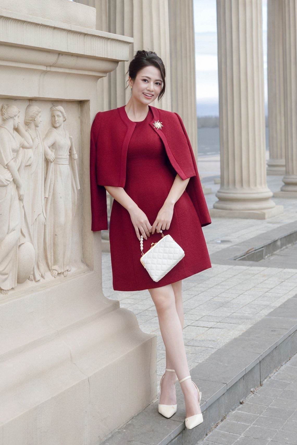 Áo khoác dạ dáng ngắn cài trang trí - L65W25T021