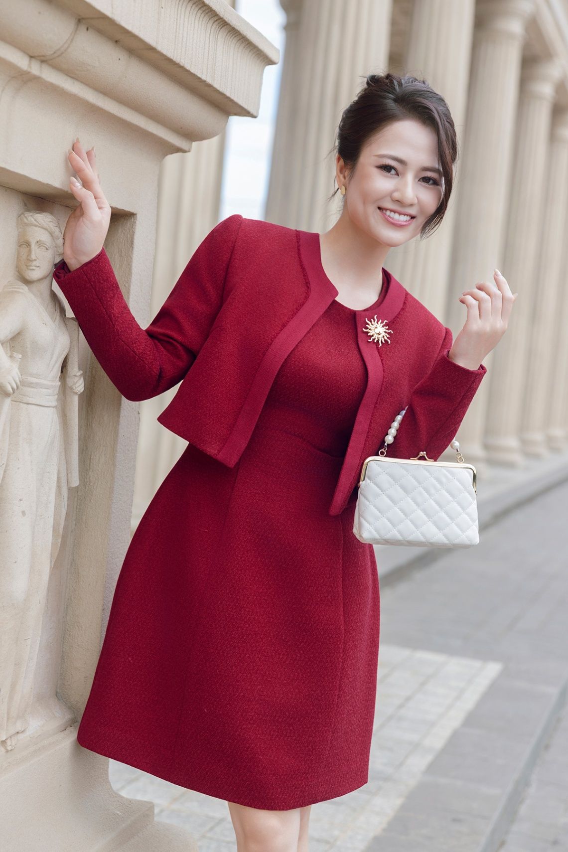 Áo khoác dạ dáng ngắn cài trang trí - L65W25T021