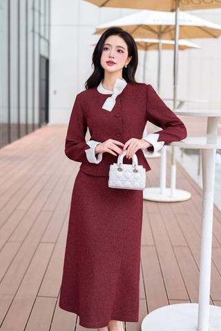 Áo dạ phối cổ đính nơ - L65W25T024