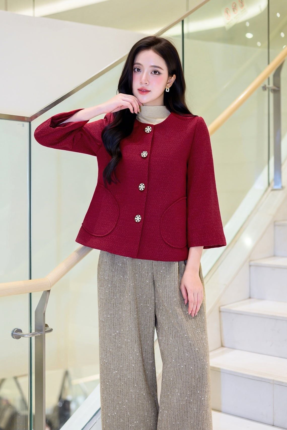 Áo dạ cổ tròn tay loe - L65W25T036