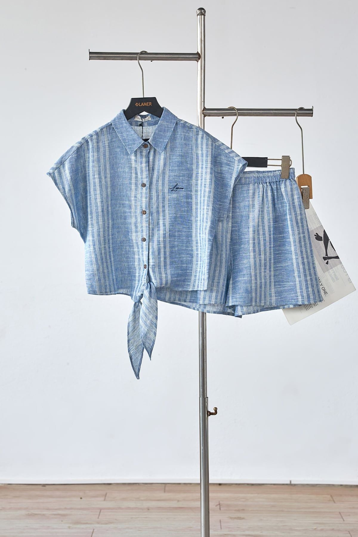 Set bộ áo cổ đức buộc vạt và quần chun sườn - L66C26H003