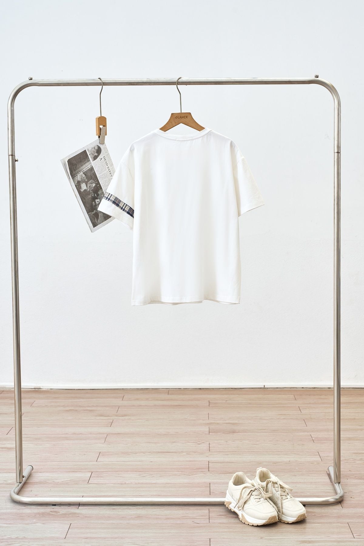 Áo phông phối kẻ cài thú nhồi bông - M61S25H002