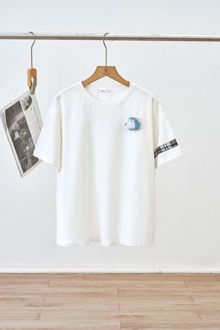 Áo phông phối kẻ cài thú nhồi bông - M61S25H002