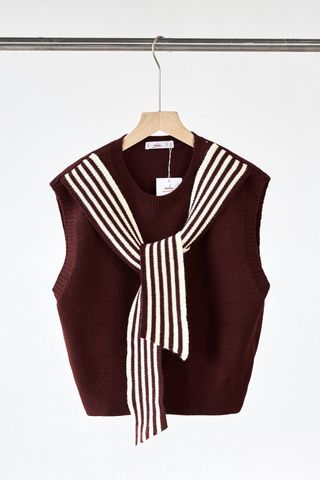 Áo len sát nách phối khăn vai kẻ - N61W25Q040