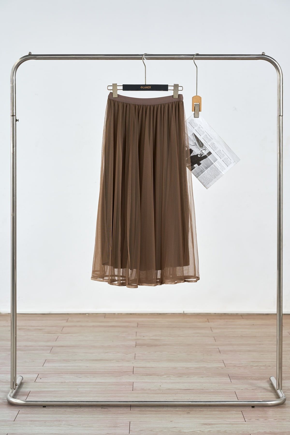 Chân váy xòe phủ lưới viền gấu - N62L25Q019