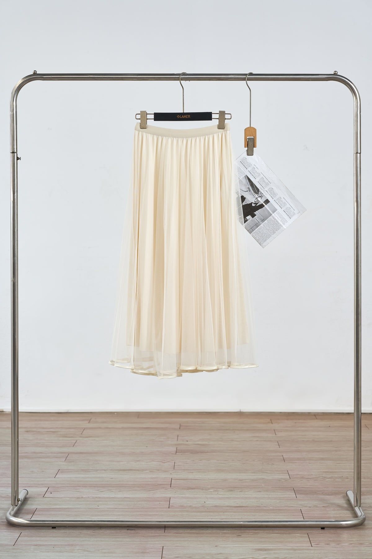 Chân váy xòe phủ lưới viền gấu - N62L25Q019