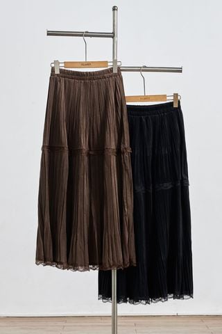 Chân váy nhung dáng xoè cạp chun phối ren - N62L25Q023