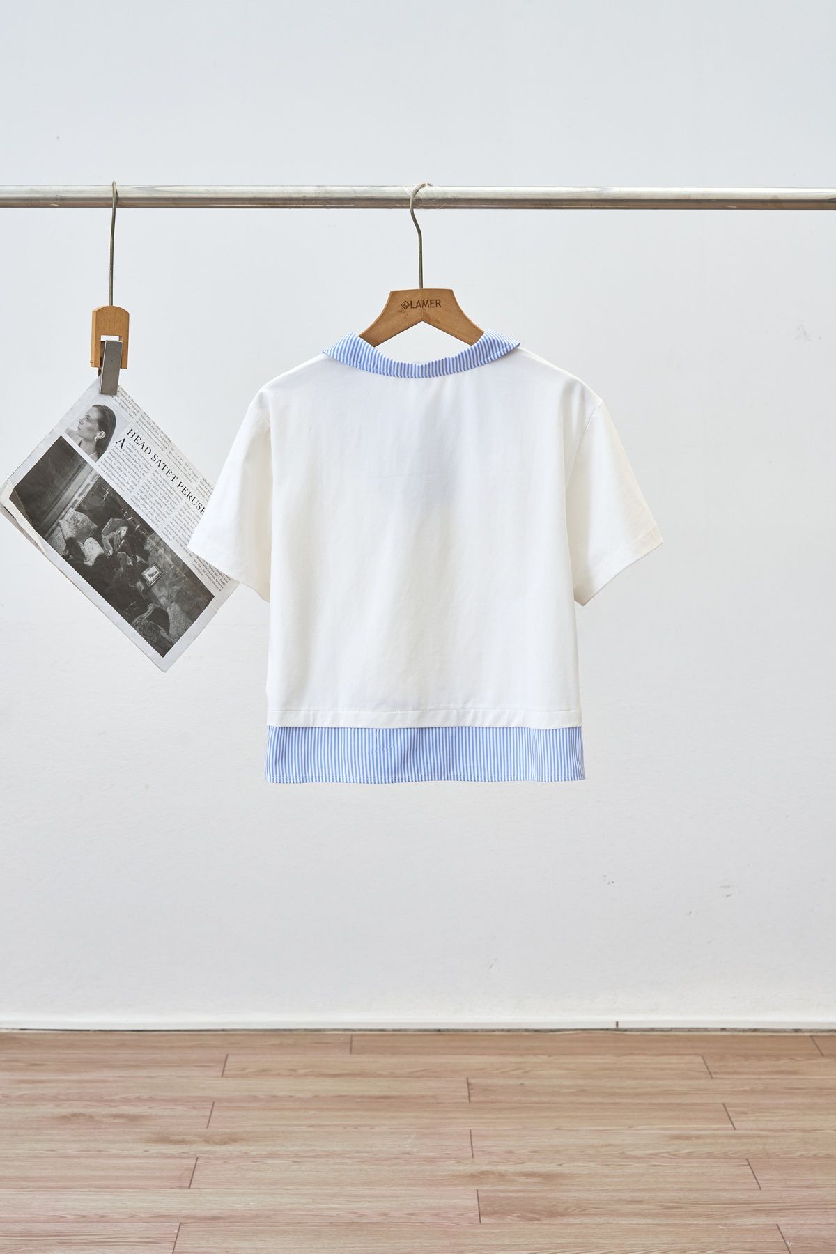 Áo croptop cổ bẻ phối kẻ - O61B25H006