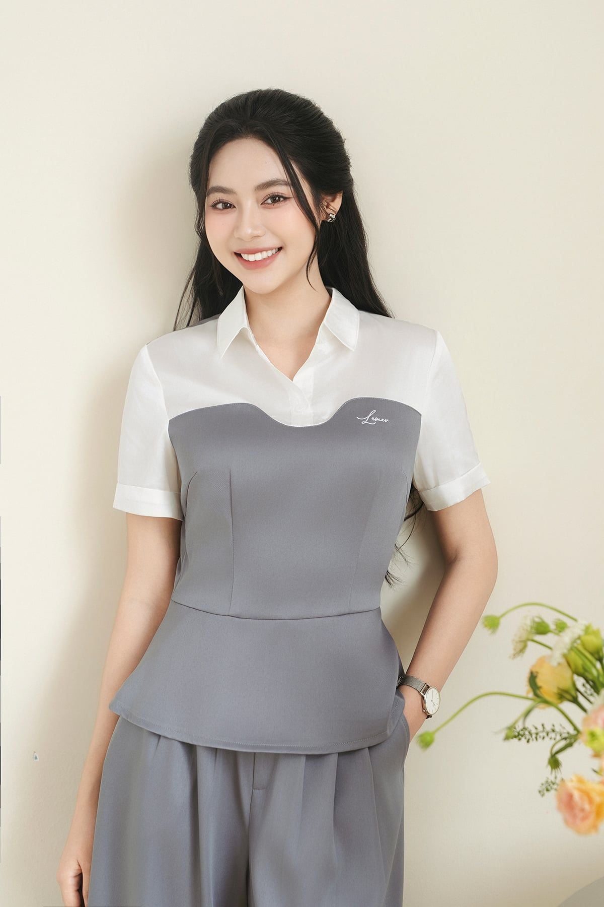 Áo peplum phối cầu ngực - O61B25Q003