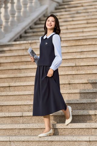 Áo dài tay phối cổ sen - O61B25Q011