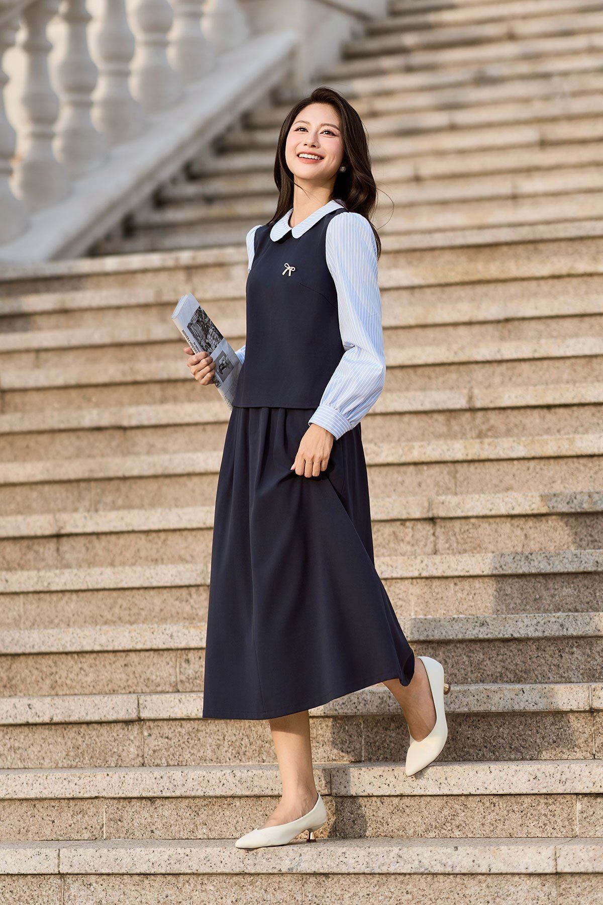 Áo dài tay phối cổ sen - O61B25Q011