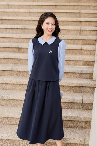 Áo dài tay phối cổ sen - O61B25Q011