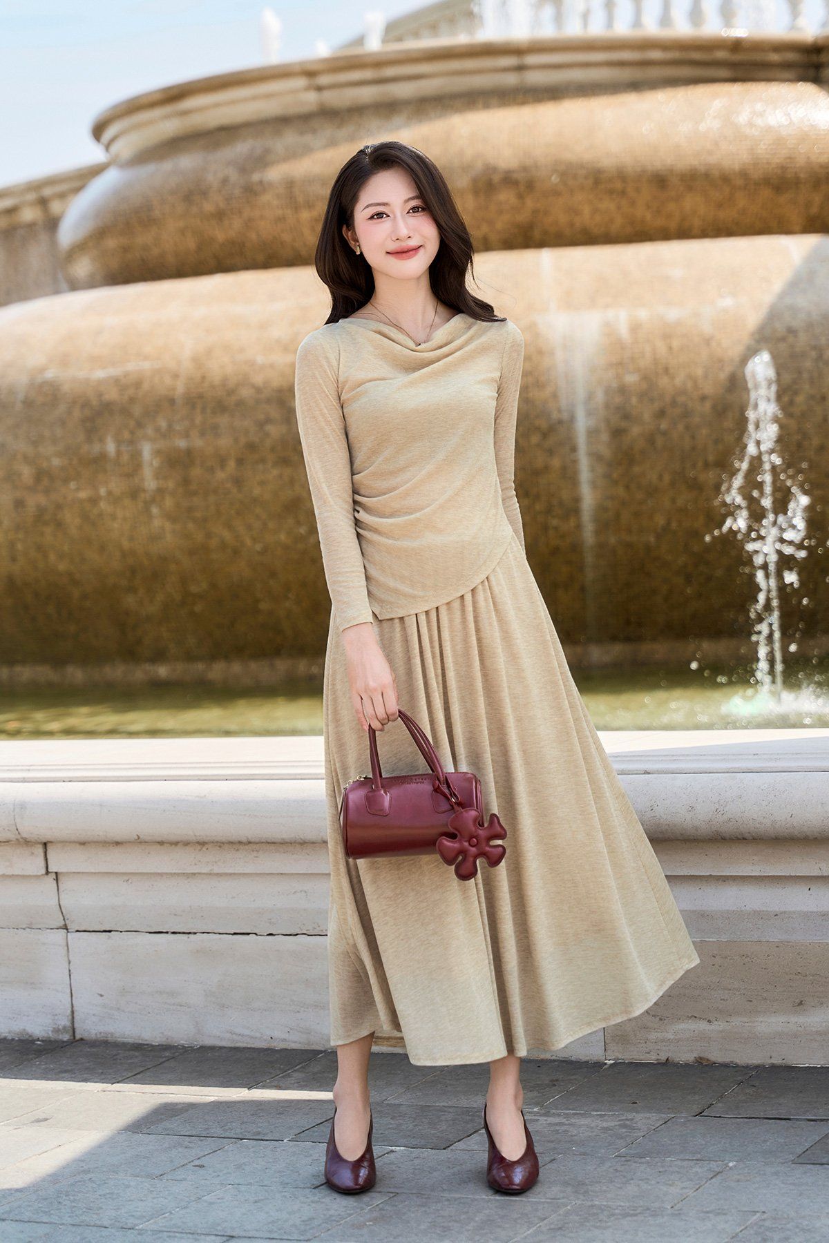 Áo thun chéo vạt dài tay cổ đổ - O61B25T004