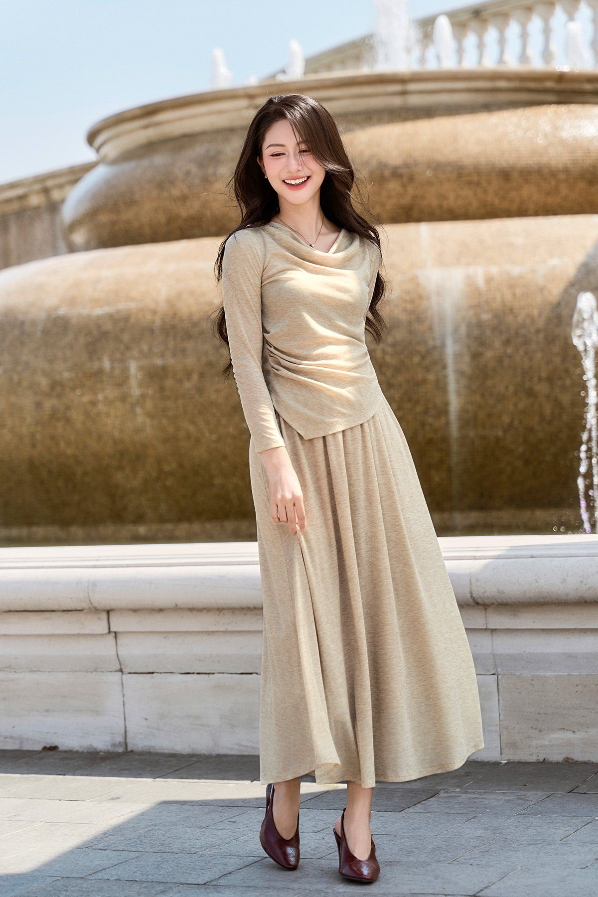 Áo thun chéo vạt dài tay cổ đổ - O61B25T004