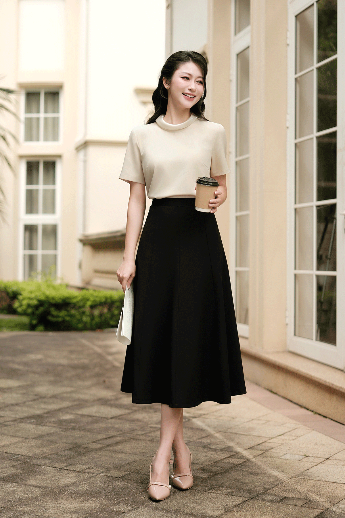 Áo cộc tay cổ lọ bẻ dáng suông - O61B26H002