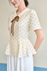 Áo peplum cộc tay cổ bẻ đính nơ - O61B26H012