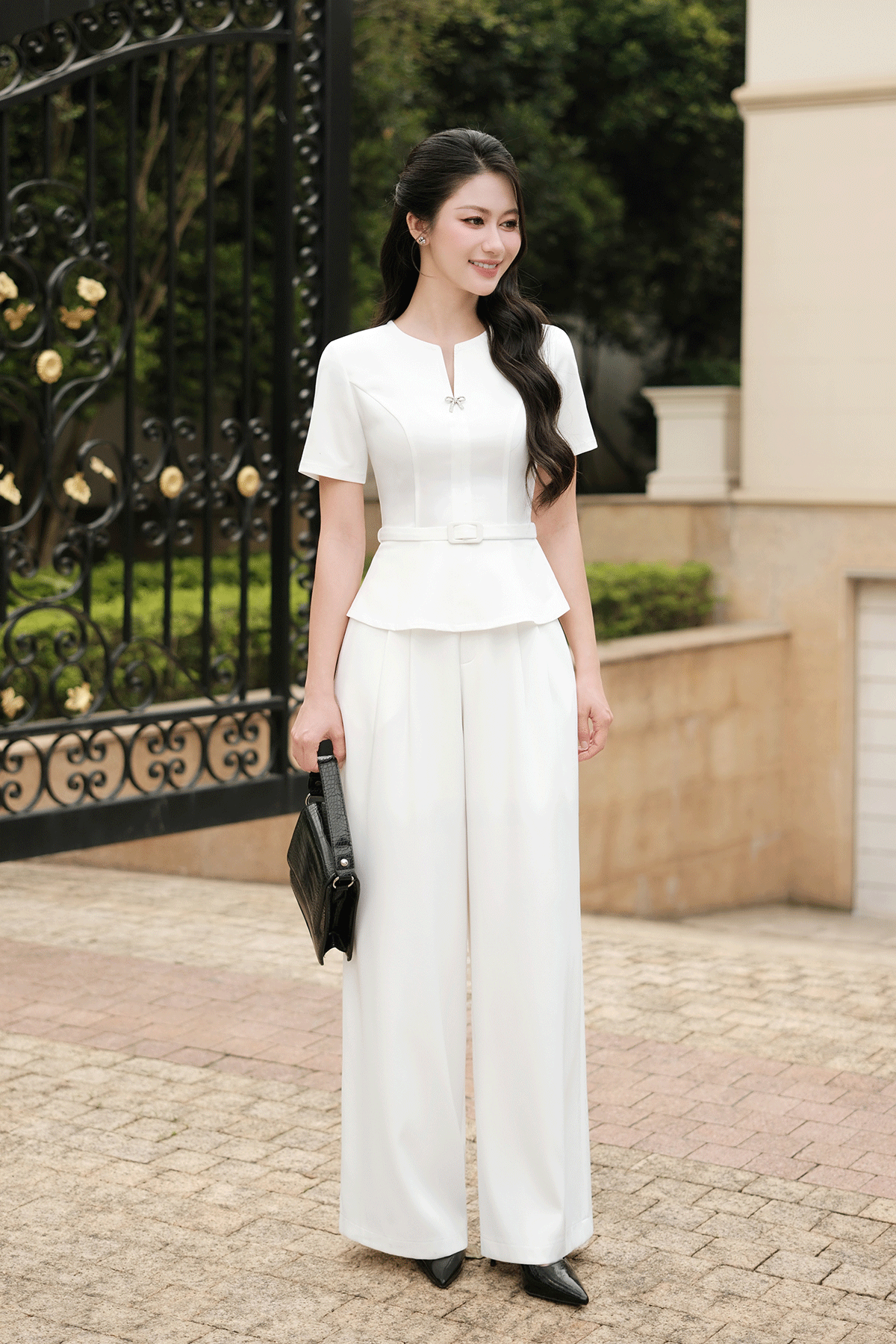 Áo peplum đai eo đính nơ - O61B26Q004
